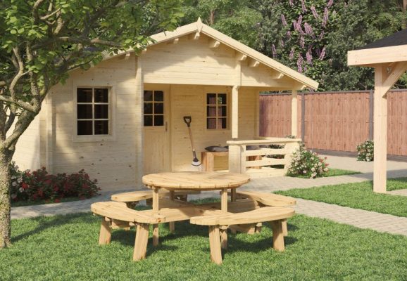 Mesa de Picnic CLÁSICO Redonda de Madera de Pino Impregnada