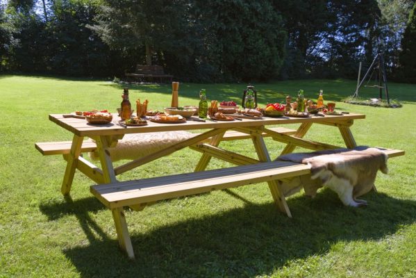 Mesa de Picnic SUPERIOR de Madera de Pino Impregnada – 300 cm para Exterior